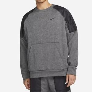 Nike Therma-FIT Men’s Charcoal Heather/Black Fitness Crew Sweatshirt Size Small